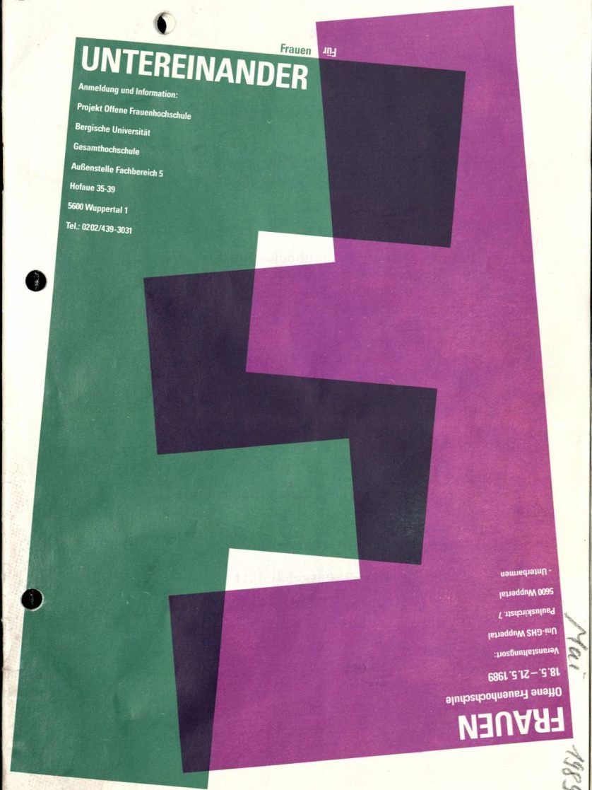 Flyer der ersten Offenen Frauenhochschule; Design: K. Holbeck; Material z. Verfügung gestellt v. Ulla Hendrix. Foto: Fabienne André